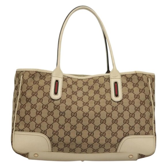 GUCCI GG Canvas Web Sherry Line Pretty Tote Bag Beige Gold 163805 Auth BA4357 - Picture 2 of 16